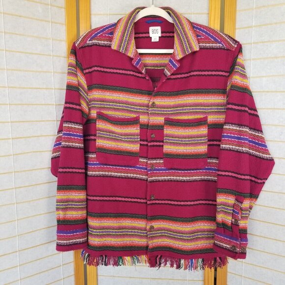 Men's Urban Outfitters Overshirt Colorful Frayed Blanket Cotton Button Down SM - Picture 1 of 8